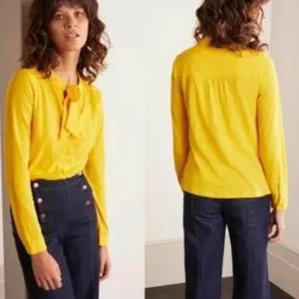 Boden Rachel yellow jersey tie neck top